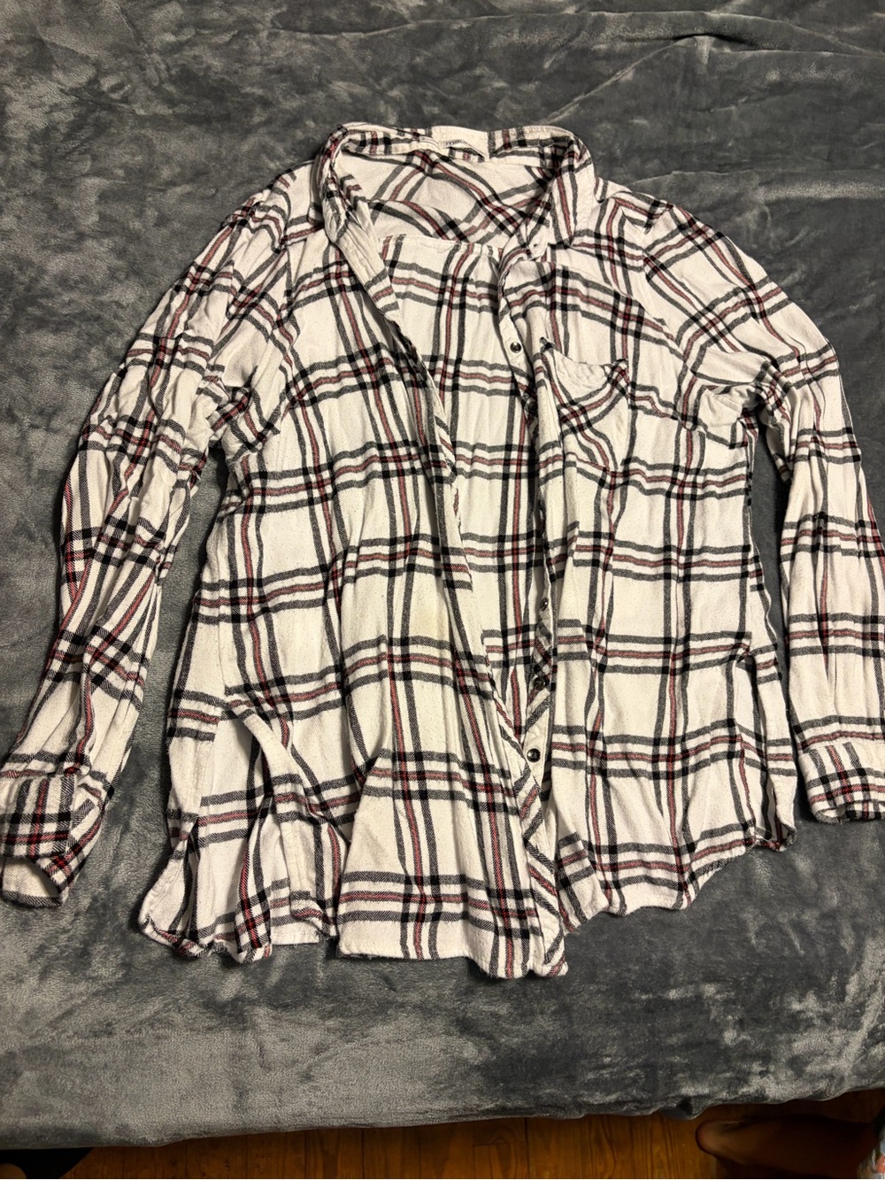 Maurices White Plaid Button-Up with Black and Red Accents